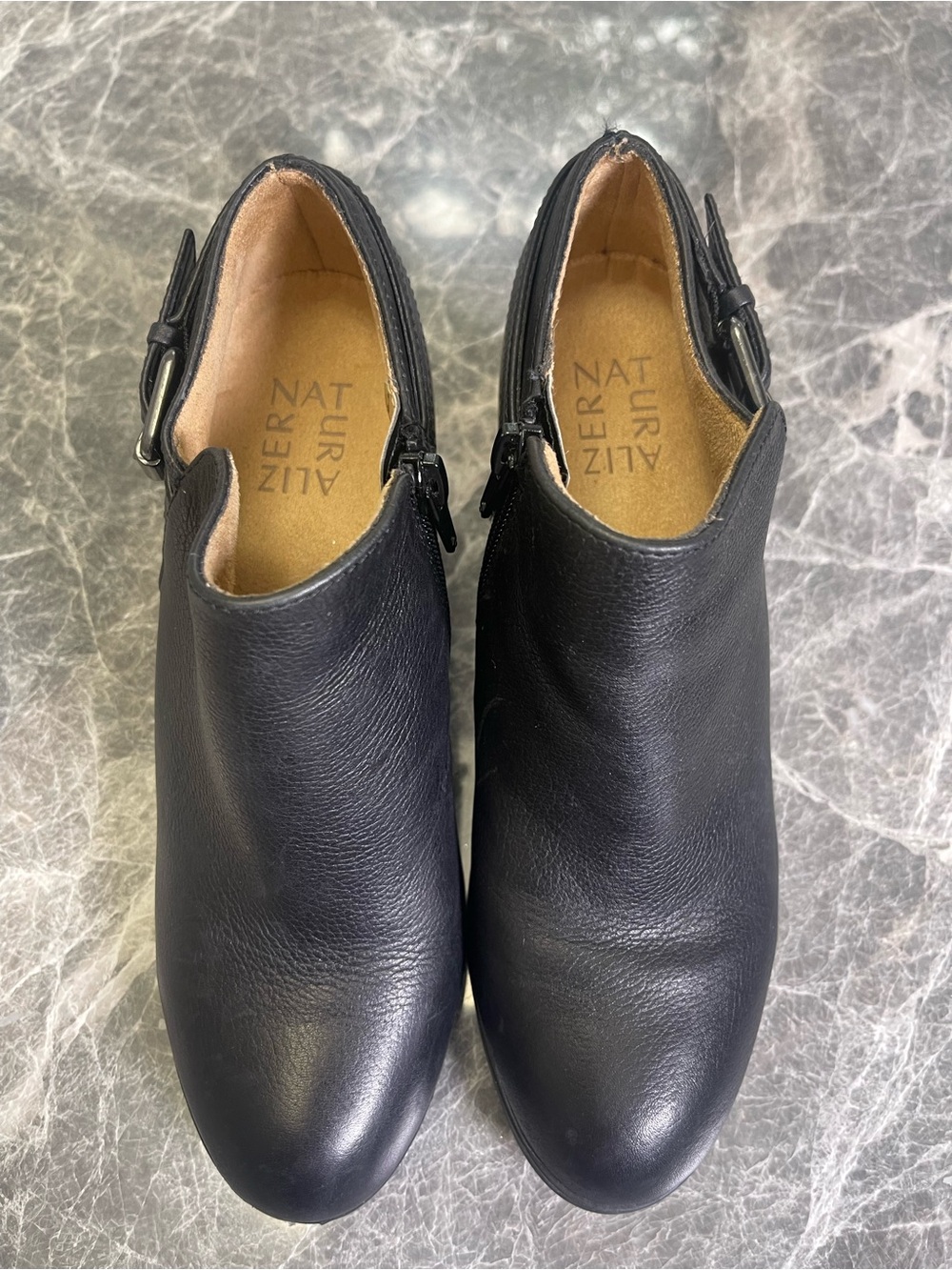 Naturalizer Black Leather Slip-On Buckle Ankle Shoes
